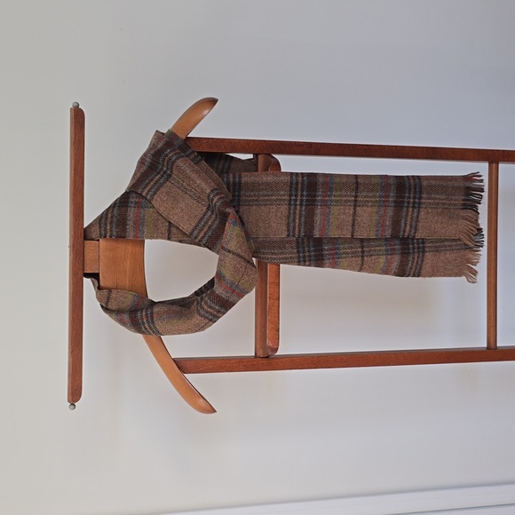 Plaid Soft Wrap Unisex Scarf Cream/Brown/Red 100% Acrylic Made in France - Picture 3 of 8